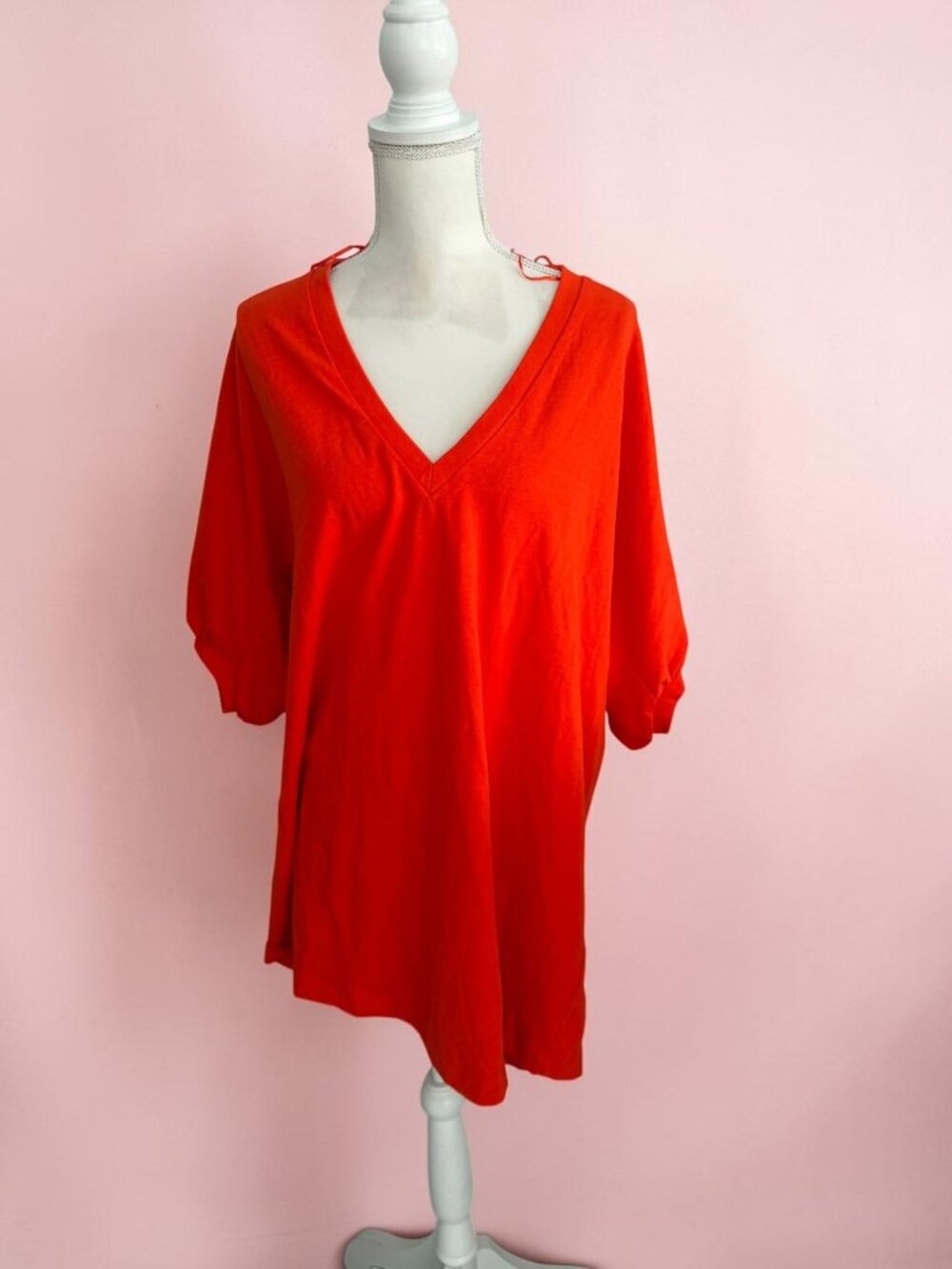 ZARA V Neck Orange Red Mini Shirt Dress Size Large NEW NWT